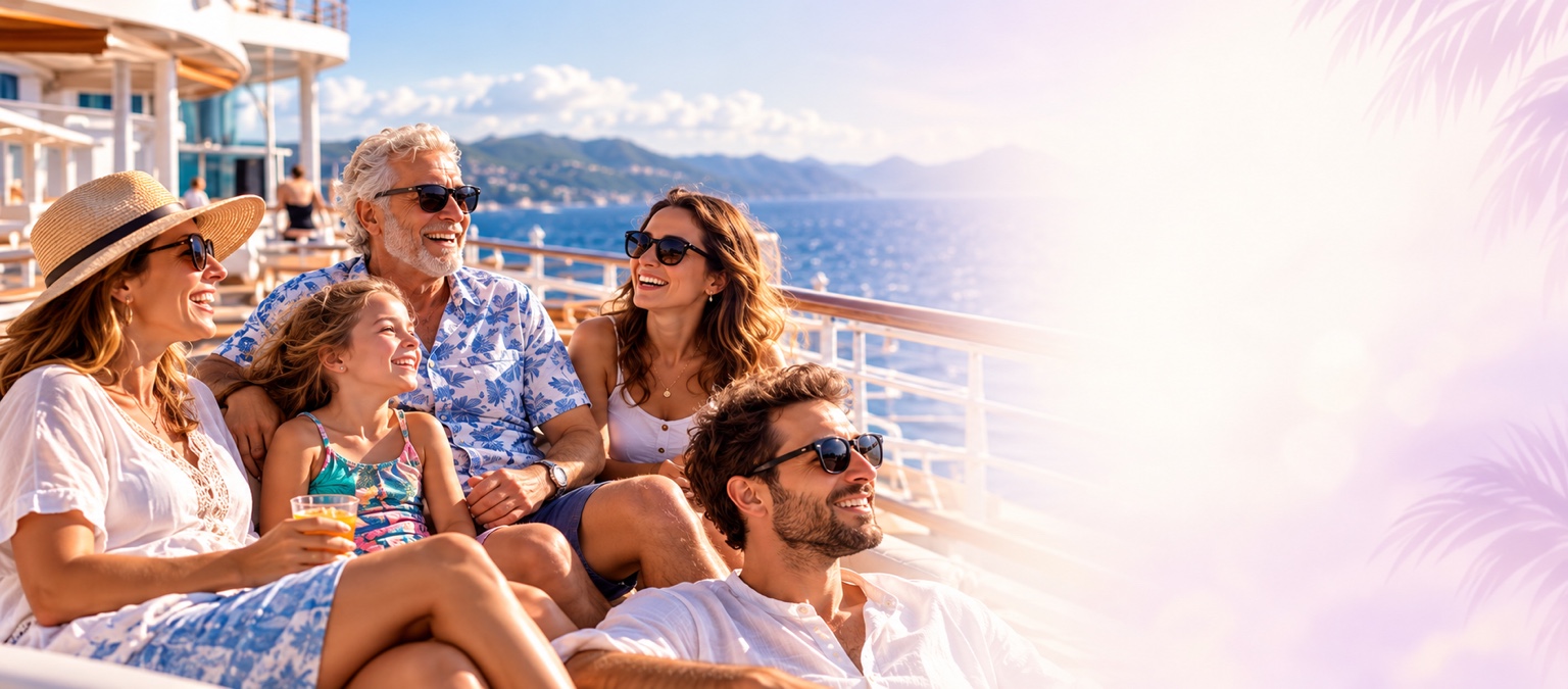 Familia disfrutando de las instalaciones de un crucero