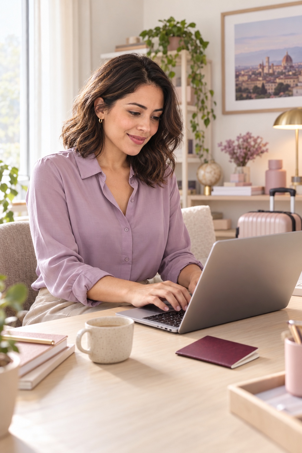 Viajera completando un formulario online desde su computadora