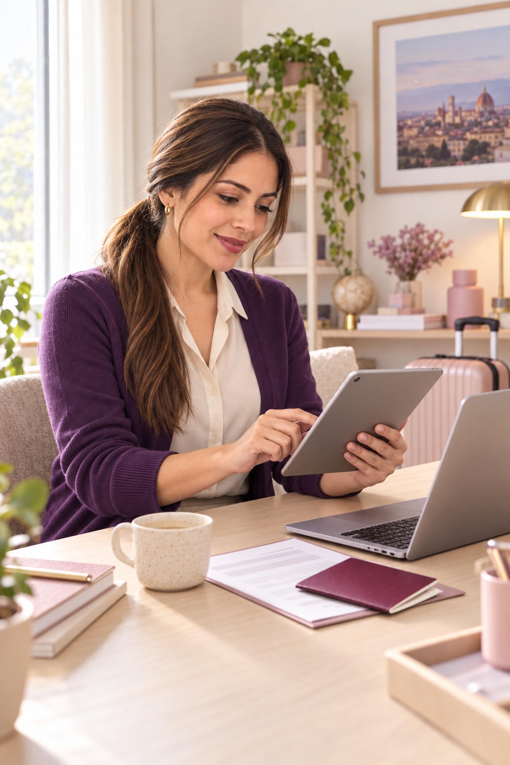 Persona revisando información de viaje desde una tablet