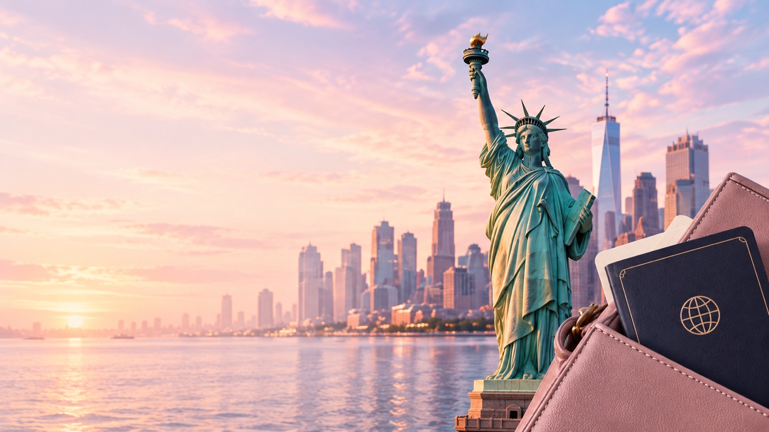 Estatua de la Libertad, Nueva York y un pasaporte